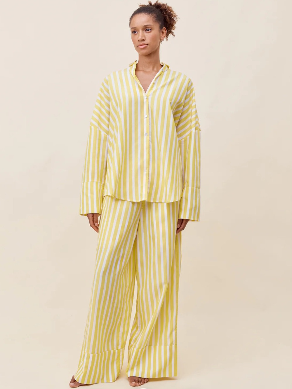 Papinelle Amelie Oversized Yellow Stripe Tencel PJ Set Lounge Sleepwear Medium